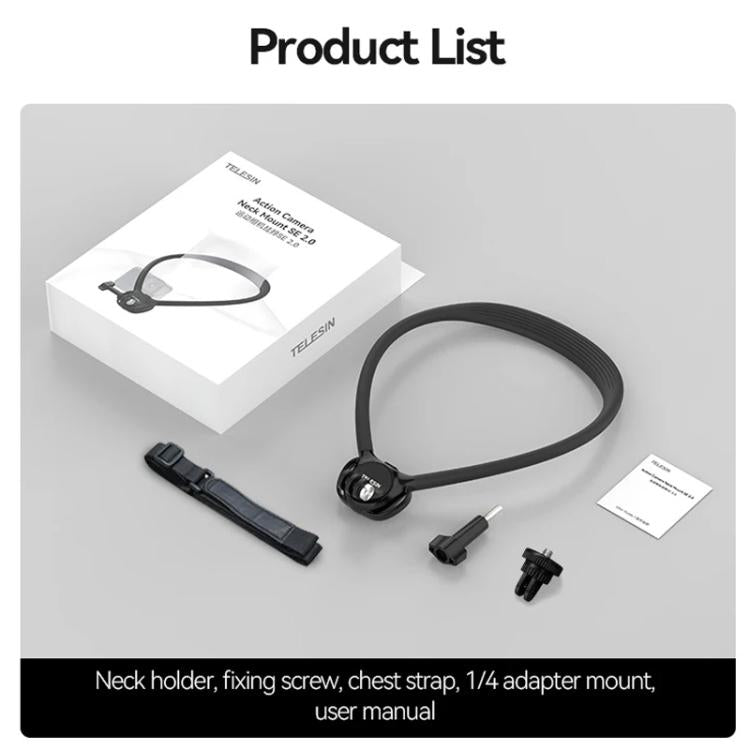 TELESIN Action Camera Neck Holder SE2.0 POV Perspective Bracket With Adjustable Chest Strap(Gray) - Holder by TELESIN | Online Shopping UK | buy2fix