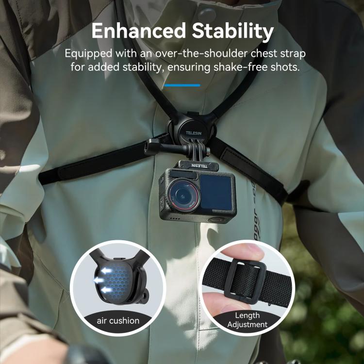 TELESIN Action Camera Neck Holder SE2.0 POV Perspective Bracket With Adjustable Chest Strap(Gray) - Holder by TELESIN | Online Shopping UK | buy2fix