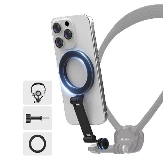 TELESIN Mobile Phone Magnetic Stand Two Claw Adapter Compatible with Chest Strap, Backpack Clip, Neck Mount(Black) - Stand by TELESIN | Online Shopping UK | buy2fix