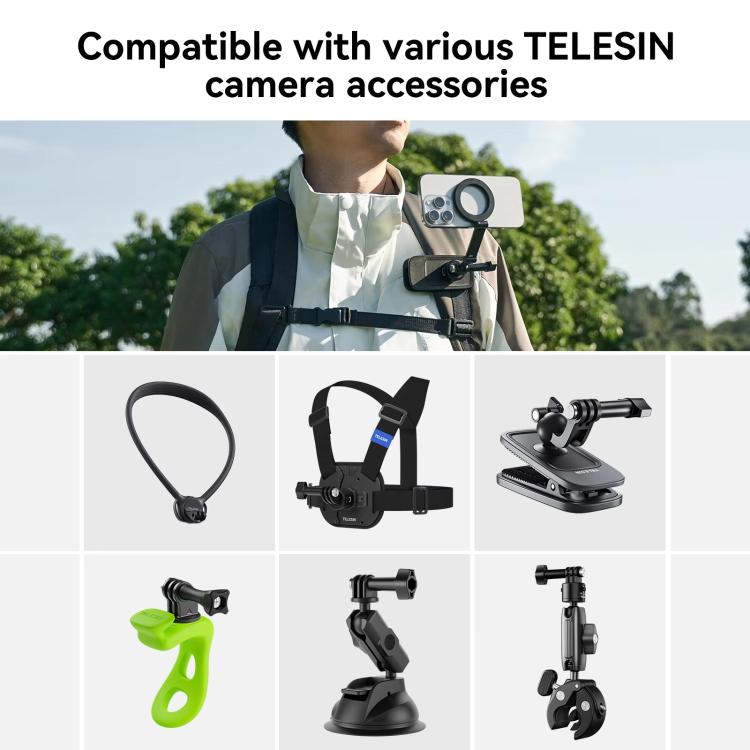 TELESIN Mobile Phone Magnetic Stand Two Claw Adapter Compatible with Chest Strap, Backpack Clip, Neck Mount(Black) - Stand by TELESIN | Online Shopping UK | buy2fix