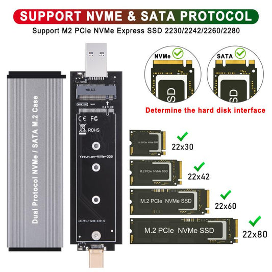 NVMe / SATA M.2 10Gbps USB3.1 Gen2 NVMe Hard Drive Enclosure With Direct Plug USB + Type-C Dual Interface - HDD Enclosure by buy2fix | Online Shopping UK | buy2fix