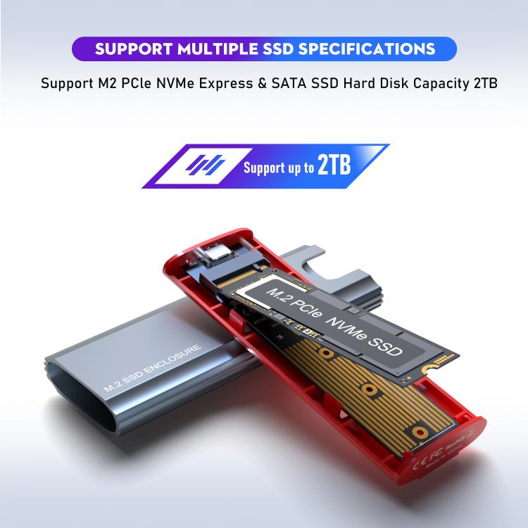 M.2 NVMe/SATA SSD Enclosure USB-C 10Gbps External Case Supports Up To 2TB With 2 Cables - HDD Enclosure by buy2fix | Online Shopping UK | buy2fix