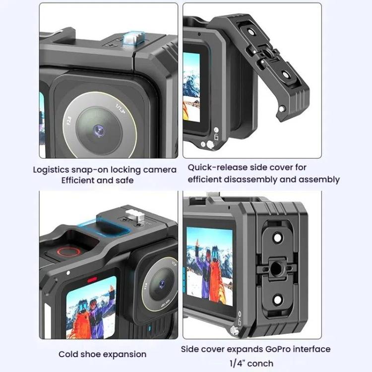 HEPAIL AC68 Aluminum Alloy Rabbit Cage Frame For GoPro HERO13 Black /12 Black /11 Black /10 Black /9 Black - Metal Cases by HEPAIL | Online Shopping UK | buy2fix