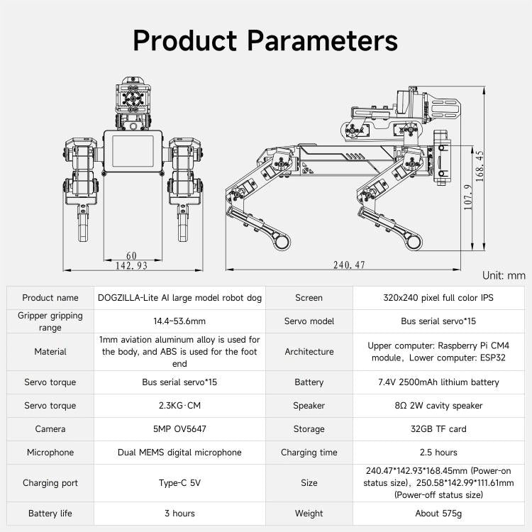 YAHBOOM DOGZILLA-Lite AI-Powered Bionic Robotic Dog 15-DOF Desktop Companion With Robotic Arm, Raspberry Pi Controlled, Multimodal AI & Visual Interaction - Robotics Accessories by YAHBOOM | Online Shopping UK | buy2fix