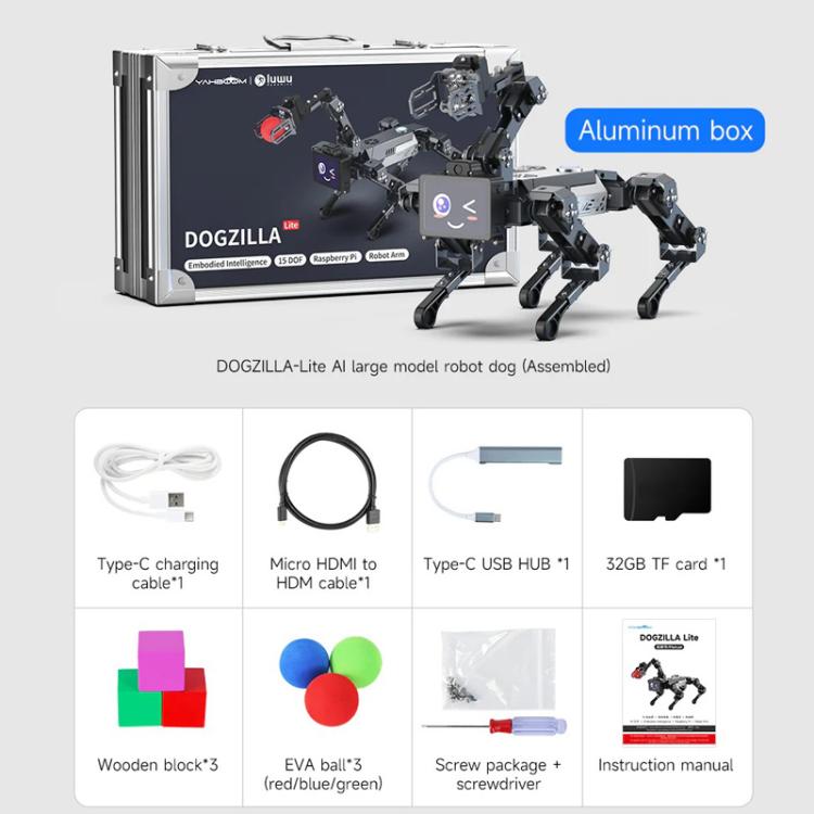YAHBOOM DOGZILLA-Lite AI-Powered Bionic Robotic Dog 15-DOF Desktop Companion With Robotic Arm, Raspberry Pi Controlled, Multimodal AI & Visual Interaction - Robotics Accessories by YAHBOOM | Online Shopping UK | buy2fix