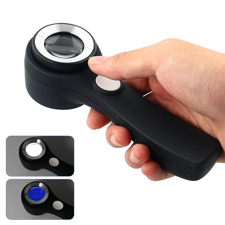 Alloy Handheld 60x USB Charging Touch Switch LED Light Optical Glass Magnifier(Silver Black) - Hand Held Style by buy2fix | Online Shopping UK | buy2fix