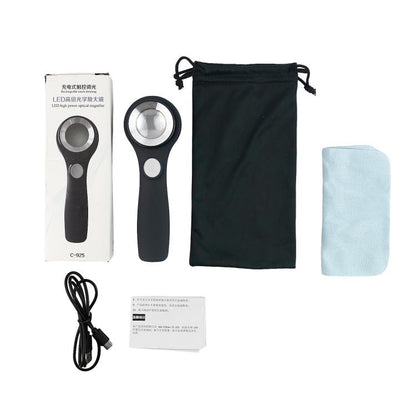 Alloy Handheld 60x USB Charging Touch Switch LED Light Optical Glass Magnifier(Silver Black) - Hand Held Style by buy2fix | Online Shopping UK | buy2fix