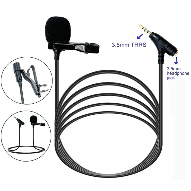 3.5mm TRRS Lavalier Microphone with Earphone Monitoring Jack Clip-on Lapel Mic 5m - Microphone by buy2fix | Online Shopping UK | buy2fix