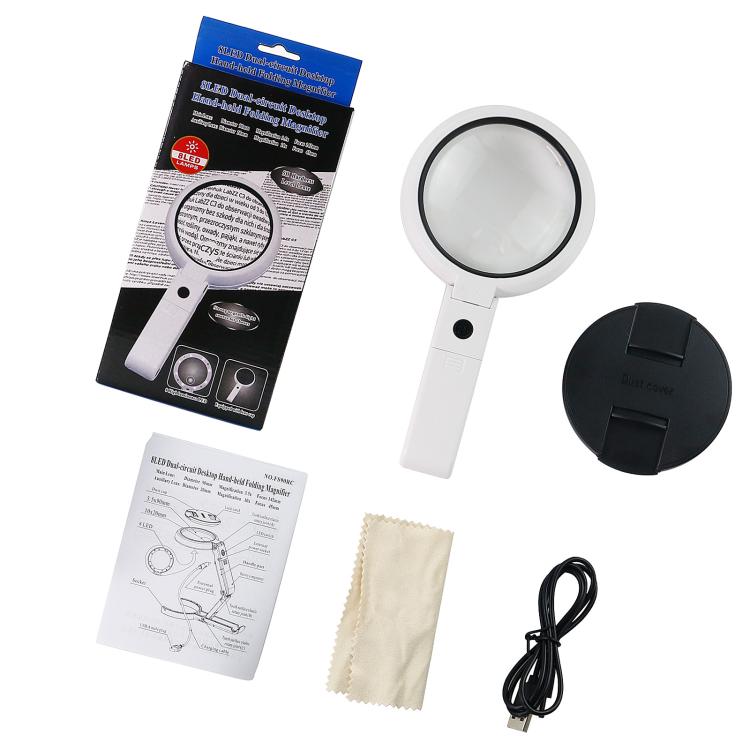 90mm 10X Foldable Handheld Magnifying Glass With 8 LED Lights - Hand Held Style by buy2fix | Online Shopping UK | buy2fix