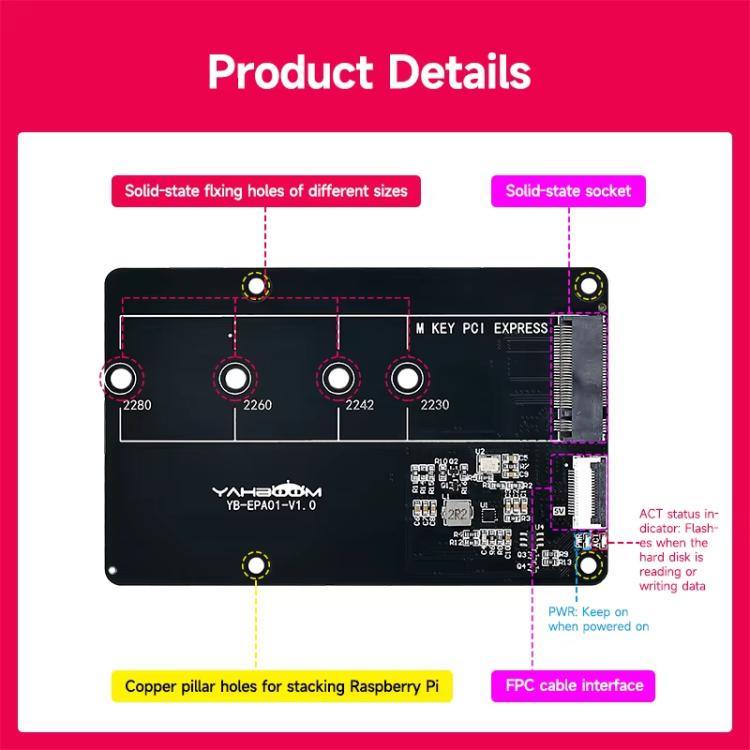 Yahboom PCIe To M.2 Adapter Expansion Board For Raspberry Pi 5 NVMe Expansion Board, Spec:  Board + 256G SSD - Raspberry Pi Accessories by Yahboom | Online Shopping UK | buy2fix