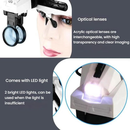 9892E1 Head-mounted Magnifying Glass With LED Light 8 Different Magnification Lenses - Glasses Style by buy2fix | Online Shopping UK | buy2fix