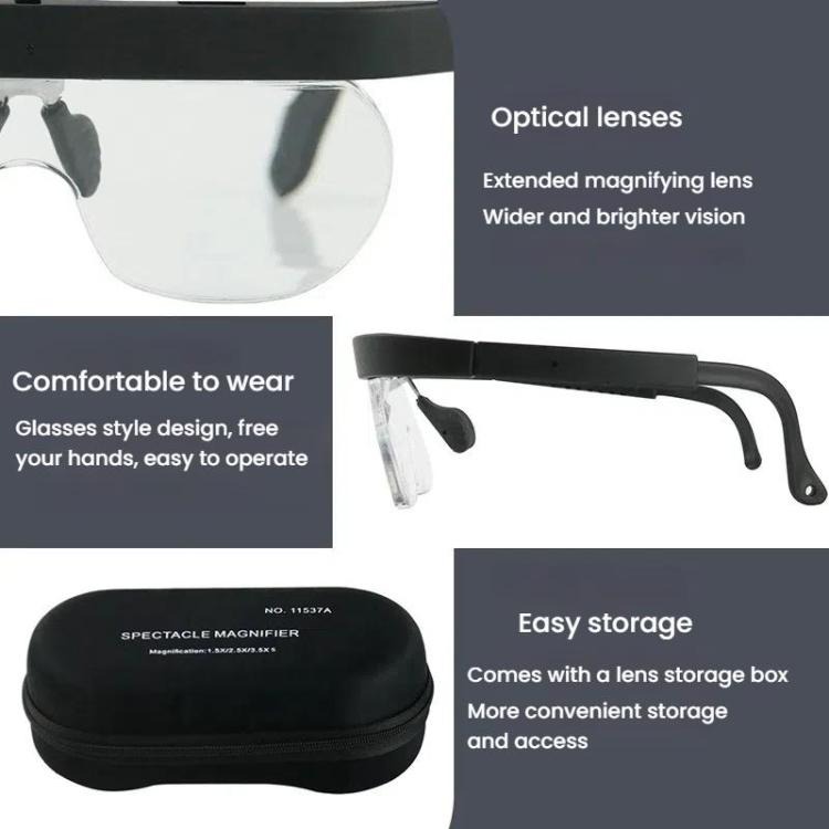 11537A 1.5/2.5/3.5X Eyeglass-style Magnifying Glass Head-mounted Magnifying Glass for Carving Repair Work - Glasses Style by buy2fix | Online Shopping UK | buy2fix