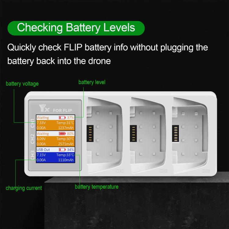 For DJI Flip Drone YX 3-Channel Battery Charger with Color LCD Screen Smart Charging Hub - Charger by YX | Online Shopping UK | buy2fix