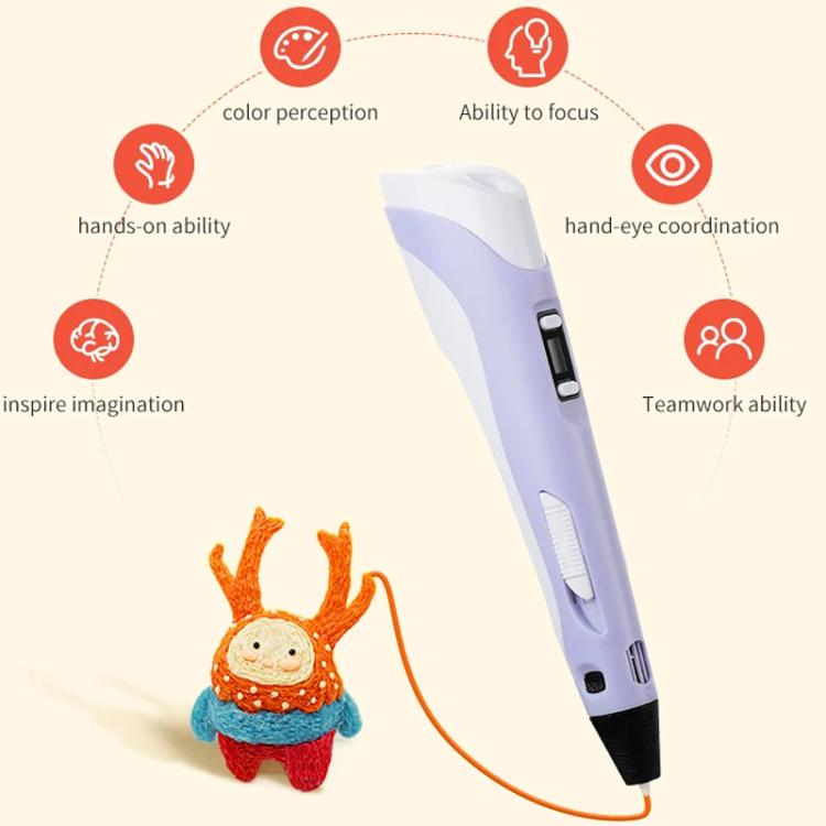 Hand-held 3D Printing Pen Kit with 20 Colors PLA Filament, Drawing Pad, Base, Scissors, Finger Guards, Art Book & Accessories EU Plug(Purple) - 3D Printer by buy2fix | Online Shopping UK | buy2fix