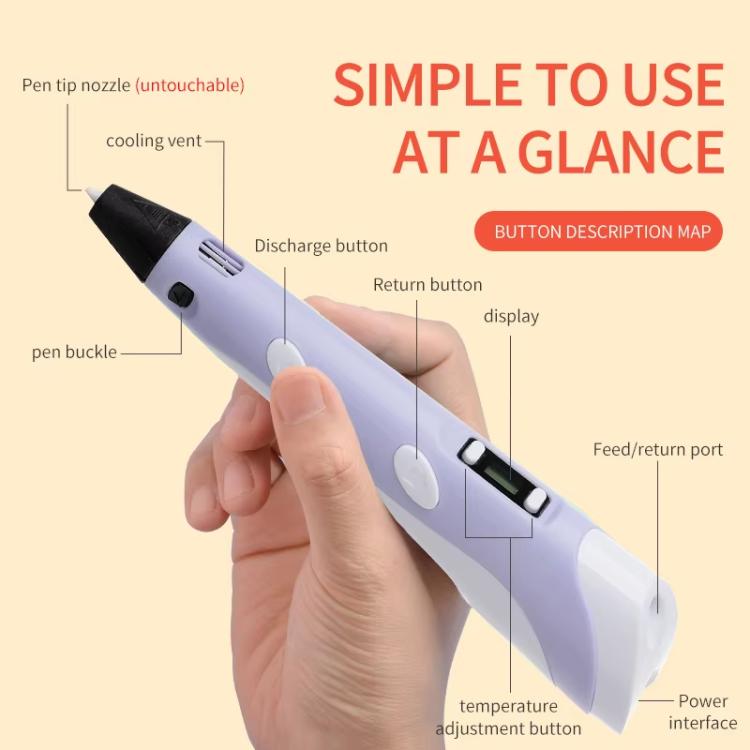 Hand-held 3D Printing Pen Kit with 20 Colors PLA Filament, Drawing Pad, Base, Scissors, Finger Guards, Art Book & Accessories UK Plug(Purple) - 3D Printer by buy2fix | Online Shopping UK | buy2fix