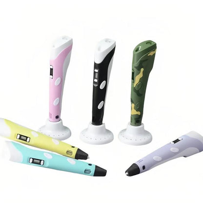 Hand-held 3D Printing Pen Kit with 20 Colors PLA Filament, Drawing Pad, Base, Scissors, Finger Guards, Art Book & Accessories UK Plug(Yellow) - 3D Printer by buy2fix | Online Shopping UK | buy2fix