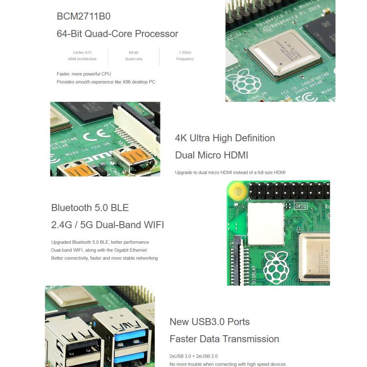 Waveshare For Raspberry Pi 4 Model B 2GB BCM2711B0 64-Bit Quad-Core 4K Dual Mini HDMI For DIY, IoT, Python Development - Raspberry Pi Accessories by Waveshare | Online Shopping UK | buy2fix