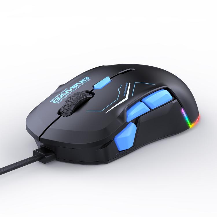 MKESPN 12800 DPI Ambidextrous Wired Gaming Mouse - 10 Programmable Buttons, RGB Customization, Symmetrical Design(Black Blue) - Wired Mice by MKESPN | Online Shopping UK | buy2fix