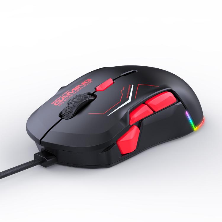 MKESPN 12800 DPI Ambidextrous Wired Gaming Mouse - 10 Programmable Buttons, RGB Customization, Symmetrical Design(Black Red) - Wired Mice by MKESPN | Online Shopping UK | buy2fix