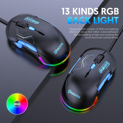 MKESPN 12800 DPI Ambidextrous Wired Gaming Mouse - 10 Programmable Buttons, RGB Customization, Symmetrical Design(Black Blue) - Wired Mice by MKESPN | Online Shopping UK | buy2fix