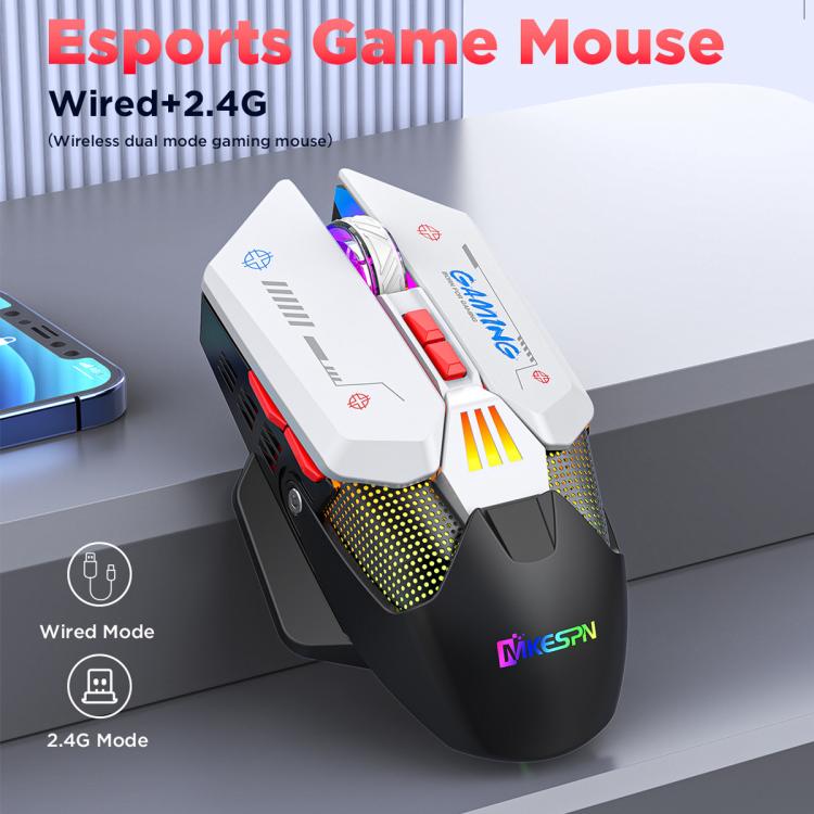 MKESPN Wired + 2.4G Dual Mode Gaming Mouse 10000 DPI Type-C Fast Charging RGB Light, Programmable Macros Mouse(Yellow) - Wireless Mice by MKESPN | Online Shopping UK | buy2fix