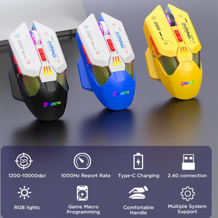 MKESPN Wired + 2.4G Dual Mode Gaming Mouse 10000 DPI Type-C Fast Charging RGB Light, Programmable Macros Mouse(Blue White) - Wireless Mice by MKESPN | Online Shopping UK | buy2fix