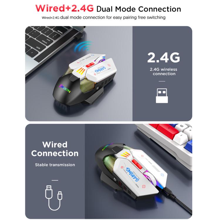MKESPN Wired + 2.4G Dual Mode Gaming Mouse 10000 DPI Type-C Fast Charging RGB Light, Programmable Macros Mouse(Blue White) - Wireless Mice by MKESPN | Online Shopping UK | buy2fix