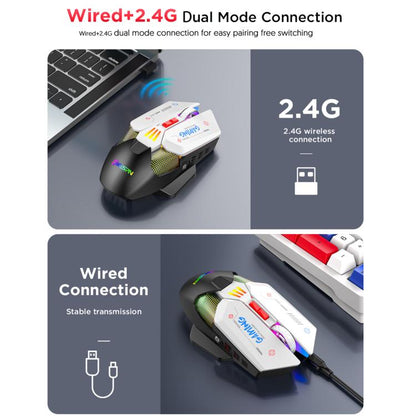 MKESPN Wired + 2.4G Dual Mode Gaming Mouse 10000 DPI Type-C Fast Charging RGB Light, Programmable Macros Mouse(Blue White) - Wireless Mice by MKESPN | Online Shopping UK | buy2fix