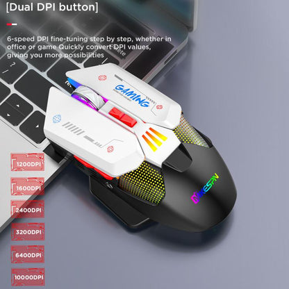 MKESPN Wired + 2.4G Dual Mode Gaming Mouse 10000 DPI Type-C Fast Charging RGB Light, Programmable Macros Mouse(Blue White) - Wireless Mice by MKESPN | Online Shopping UK | buy2fix