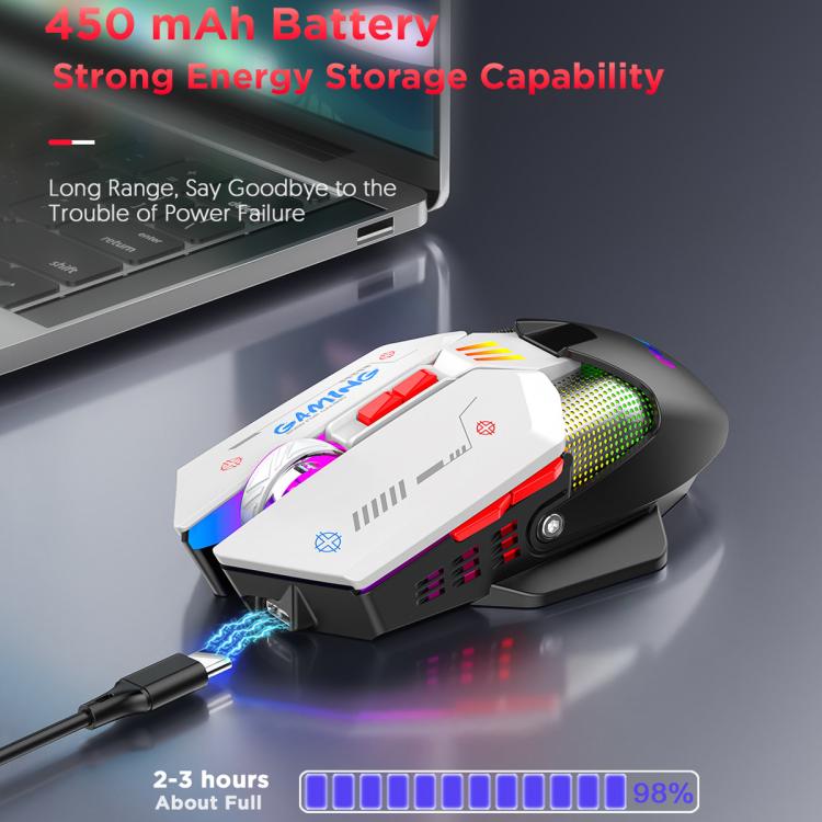 MKESPN Wired + 2.4G Dual Mode Gaming Mouse 10000 DPI Type-C Fast Charging RGB Light, Programmable Macros Mouse(Blue White) - Wireless Mice by MKESPN | Online Shopping UK | buy2fix