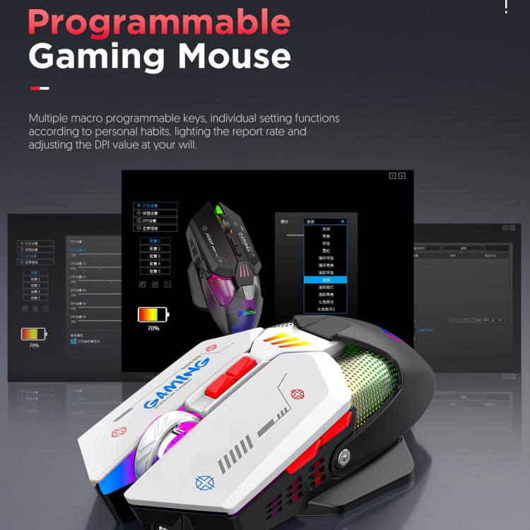 MKESPN Wired + 2.4G Dual Mode Gaming Mouse 10000 DPI Type-C Fast Charging RGB Light, Programmable Macros Mouse(Yellow) - Wireless Mice by MKESPN | Online Shopping UK | buy2fix