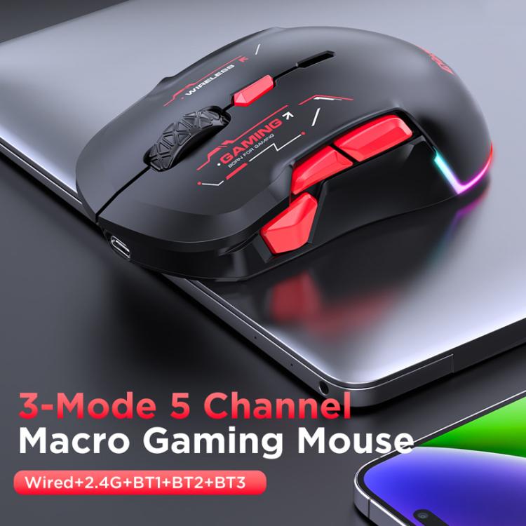 MKESPN W12 Tri-Mode 5-Channel Gaming Mouse 10-Key 10000 DPI Ambidextrous Design RGB Macro Mouse(Red) - Wireless Mice by MKESPN | Online Shopping UK | buy2fix