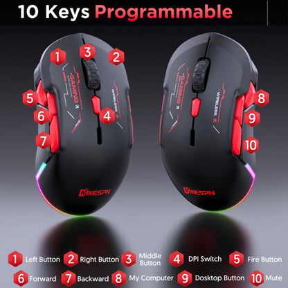 MKESPN W12 Tri-Mode 5-Channel Gaming Mouse 10-Key 10000 DPI Ambidextrous Design RGB Macro Mouse(Red) - Wireless Mice by MKESPN | Online Shopping UK | buy2fix