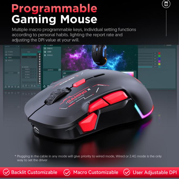MKESPN W12 Tri-Mode 5-Channel Gaming Mouse 10-Key 10000 DPI Ambidextrous Design RGB Macro Mouse(Blue) - Wireless Mice by MKESPN | Online Shopping UK | buy2fix