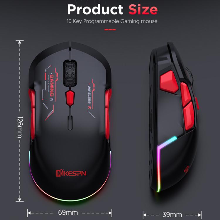 MKESPN W12 Tri-Mode 5-Channel Gaming Mouse 10-Key 10000 DPI Ambidextrous Design RGB Macro Mouse(Red) - Wireless Mice by MKESPN | Online Shopping UK | buy2fix