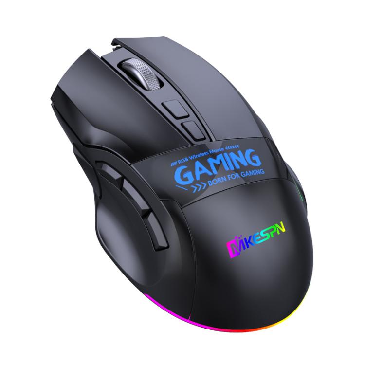 MKESPN W10 Tri-Mode Wireless Gaming Mouse 2400DPI with 9 Programmable Buttons, RGB Lighting, Type-C Rechargeable(Black) - Wireless Mice by MKESPN | Online Shopping UK | buy2fix