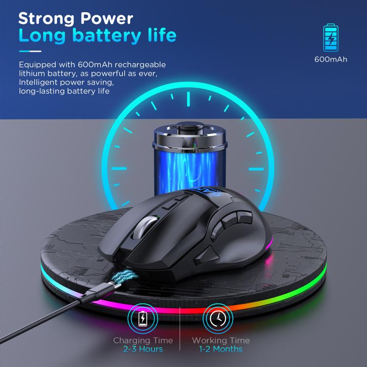 MKESPN W10 Tri-Mode Wireless Gaming Mouse 2400DPI with 9 Programmable Buttons, RGB Lighting, Type-C Rechargeable(Black) - Wireless Mice by MKESPN | Online Shopping UK | buy2fix