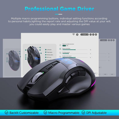 MKESPN W10 Tri-Mode Wireless Gaming Mouse 2400DPI with 9 Programmable Buttons, RGB Lighting, Type-C Rechargeable(Black) - Wireless Mice by MKESPN | Online Shopping UK | buy2fix