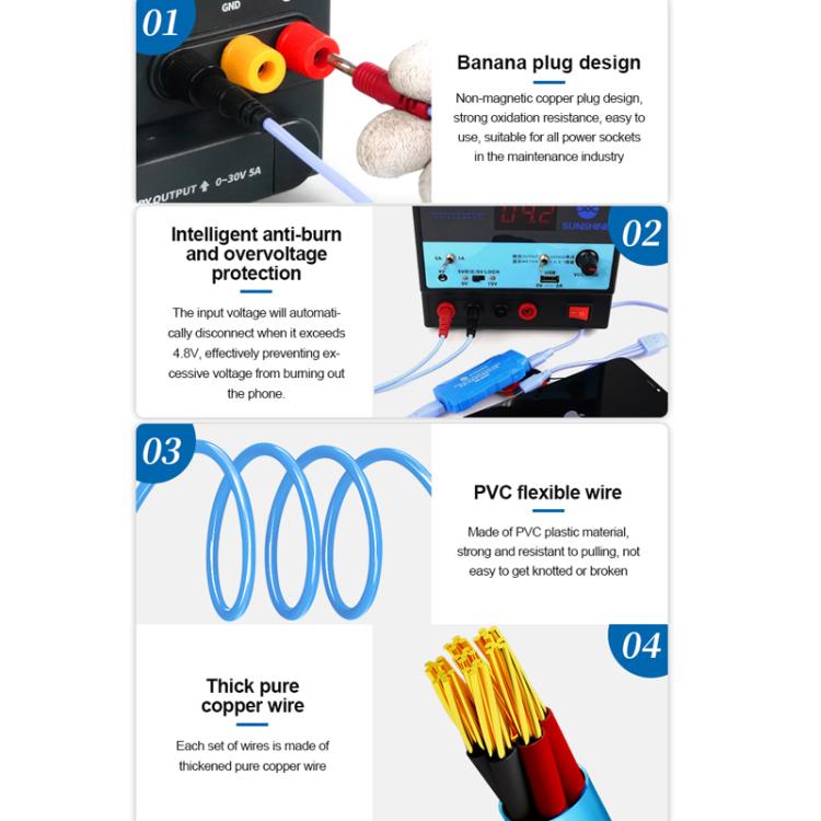 SUNSHINE SS-905D For iPhone / Android Series Power Supply Start-up Cables Mobile Phone Repair Test Cables - Test Tools by SUNSHINE | Online Shopping UK | buy2fix
