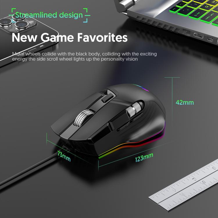 MKESPN X13 RGB Full Speed Wired Gaming Mouse 12400 DPI 10-Key Dual Scroll Wheel Swing Macro Programmable Mouse(Black) - Wired Mice by MKESPN | Online Shopping UK | buy2fix