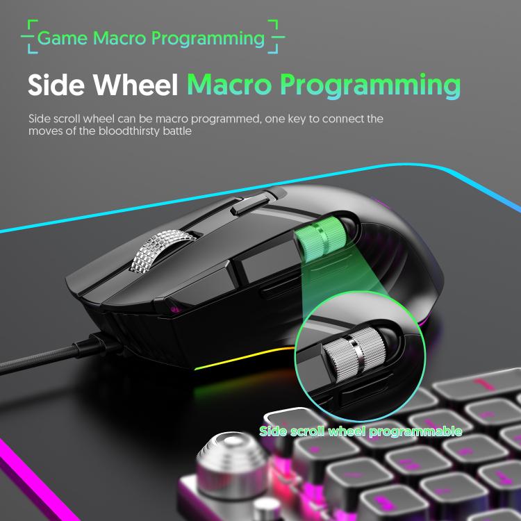 MKESPN X13 RGB Full Speed Wired Gaming Mouse 12400 DPI 10-Key Dual Scroll Wheel Swing Macro Programmable Mouse(Black) - Wired Mice by MKESPN | Online Shopping UK | buy2fix