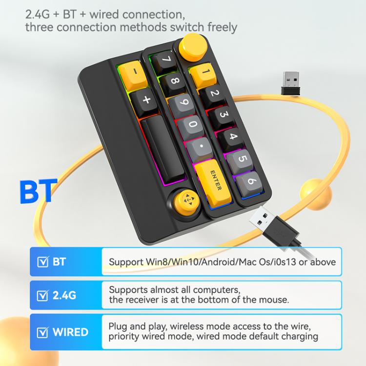 15-Key Wireless Tri-Mode Mechanical Gaming Keyboard Hot-Swappable, RGB Backlit, Macro Programmable(Black Yellow) - Mini Keyboard by MKESPN | Online Shopping UK | buy2fix