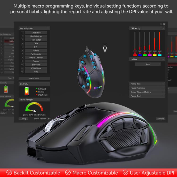 MKESPN W605 Triple-Mode 24000 DPI 12-key Wireless Gaming Mouse Macro Customization(Black) - Wireless Mice by MKESPN | Online Shopping UK | buy2fix