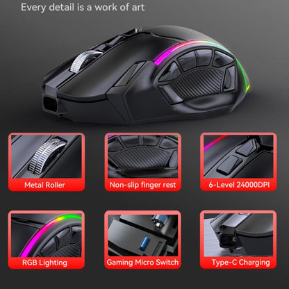 MKESPN W605 Triple-Mode 24000 DPI 12-key Wireless Gaming Mouse Macro Customization(Black) - Wireless Mice by MKESPN | Online Shopping UK | buy2fix
