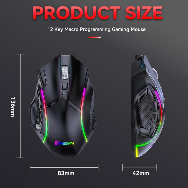 MKESPN W605 Triple-Mode 24000 DPI 12-key Wireless Gaming Mouse Macro Customization(Black) - Wireless Mice by MKESPN | Online Shopping UK | buy2fix