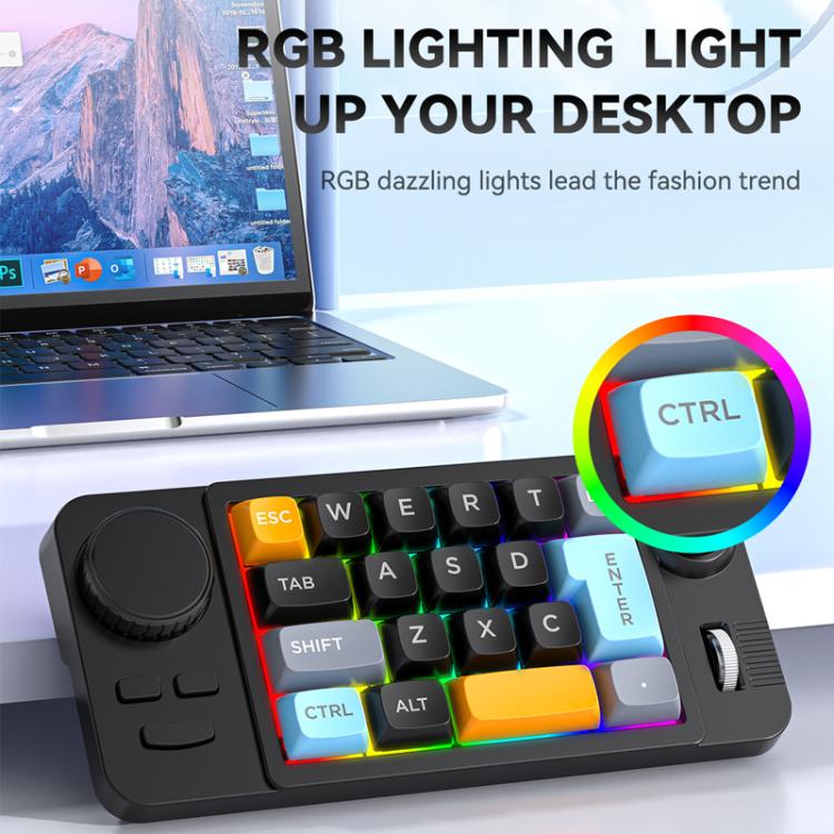 MKESPN  19-Key USB-C Wired Gaming Keyboard Macro Programmable Hot-Swappable Design with Control Knob & Joystick Scroll Wheel(Black) - Mini Keyboard by MKESPN | Online Shopping UK | buy2fix