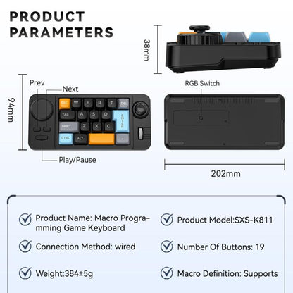 MKESPN  19-Key USB-C Wired Gaming Keyboard Macro Programmable Hot-Swappable Design with Control Knob & Joystick Scroll Wheel(Black) - Mini Keyboard by MKESPN | Online Shopping UK | buy2fix