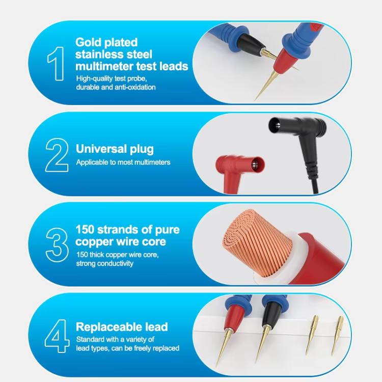 SUNSHINE SS-024B Replaceable Stainless Steel Probe Tips Soft Silicone Multimeter Probe Tips - Digital Multimeter by SUNSHINE | Online Shopping UK | buy2fix