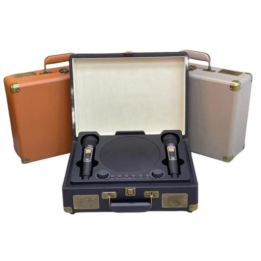 SDRD Wooden Box Karaoke Machine With Wireless Dual Mics All-In-One Speaker System Supports U Disk/TF Card(Brown) - Desktop Speaker by SDRD | Online Shopping UK | buy2fix