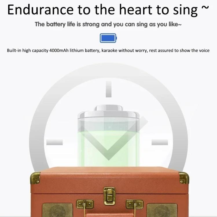 SDRD Wooden Box Karaoke Machine With Wireless Dual Mics All-In-One Speaker System Supports U Disk/TF Card(Brown) - Desktop Speaker by SDRD | Online Shopping UK | buy2fix